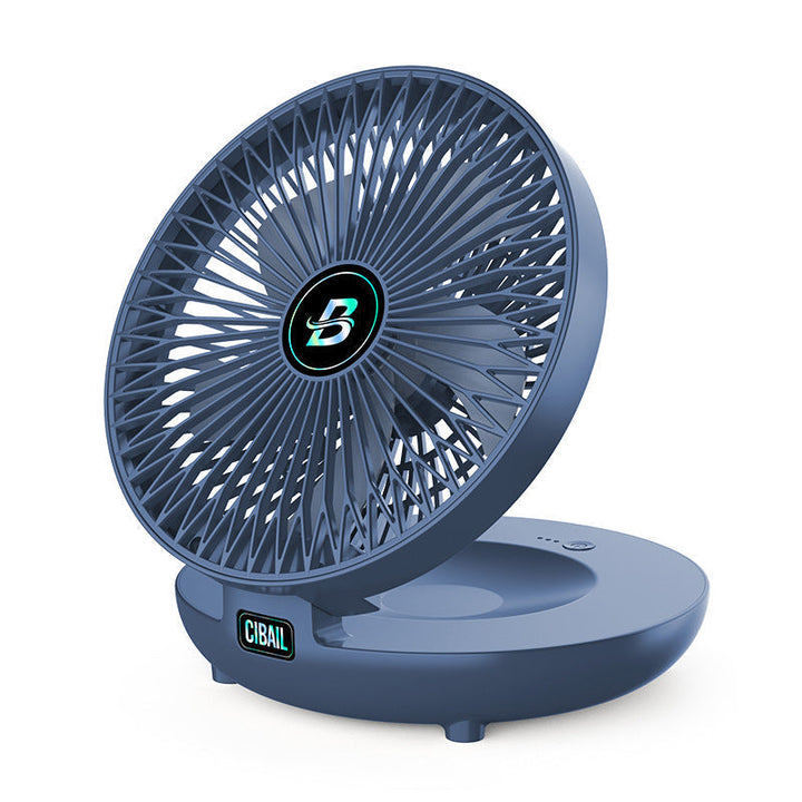 Blauer tragbarer Tischventilator, USB-betrieben, leise, kompakt, ideal für Büro und Zuhause.