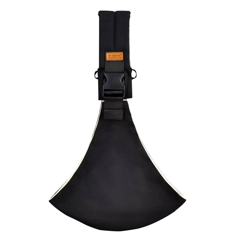 Schwarze, ergonomische Gitarrengurtpolsterung aus Leder mit verstellbarem Riemen und Schnalle.