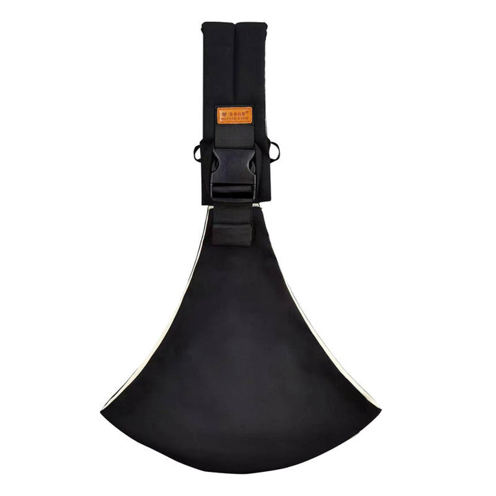 Schwarze, ergonomische Gitarrengurtpolsterung aus Leder mit verstellbarem Riemen und Schnalle.