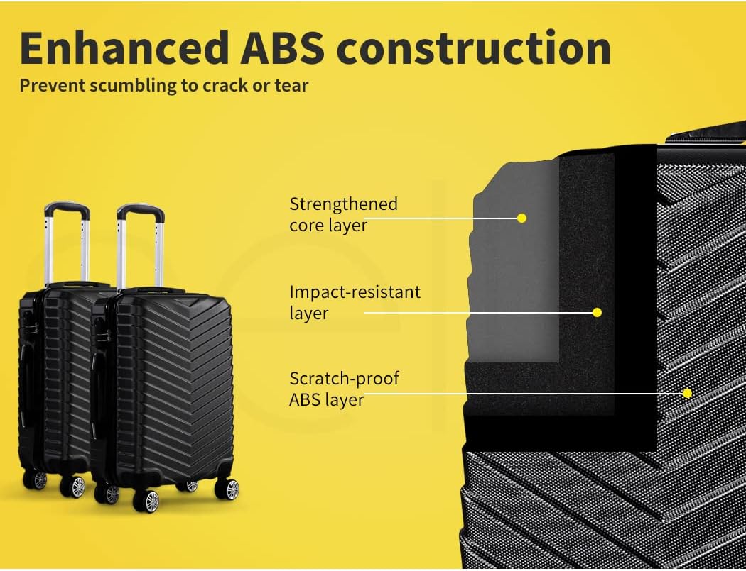 Kompakter Handgepäck-Trolley mit harter Schale und 360°-Drehrollen – Schwarz