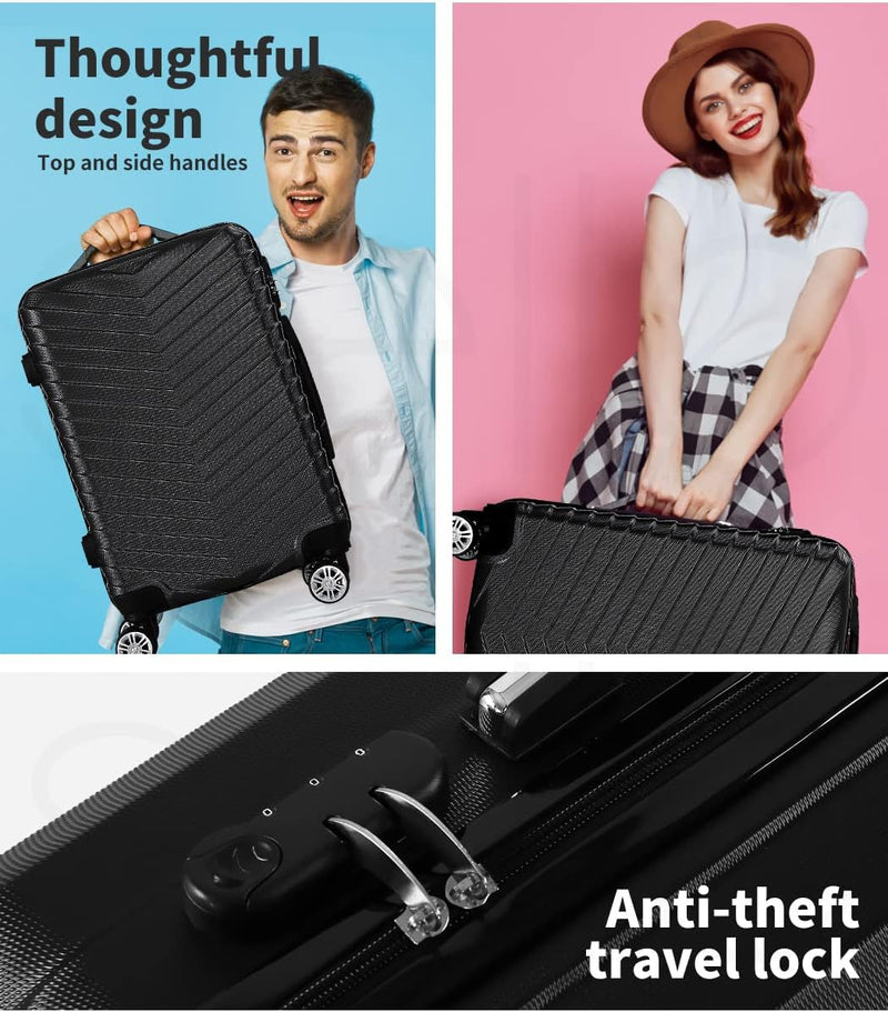 Kompakter Handgepäck-Trolley mit harter Schale und 360°-Drehrollen – Schwarz