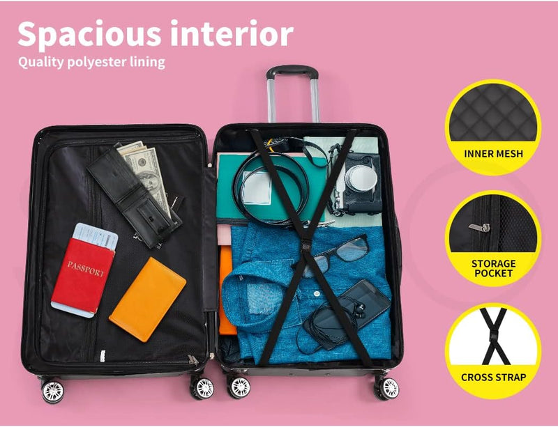 Kompakter Handgepäck-Trolley mit harter Schale und 360°-Drehrollen – Schwarz