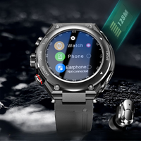 Smartwatch mit Bluetooth-Kopfhörern, schwarz, Edelstahl, Touchscreen, Fitness-Tracker.