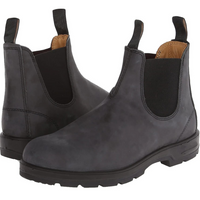 Graue Chelsea-Boots aus Leder, rutschfeste Sohle, ideal für Winter, Unisex-Design.