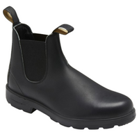 Schwarze Chelsea-Boots aus Leder, rutschfeste Sohle, ideal für Winter und Schnee.