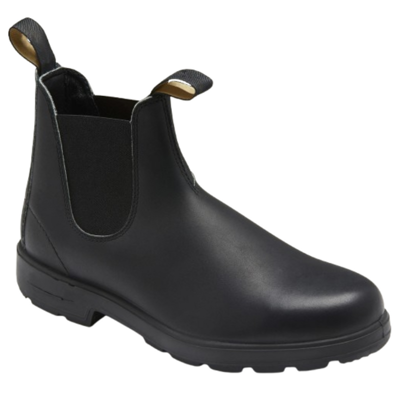 Schwarze Chelsea-Boots aus Leder, rutschfeste Sohle, ideal für Winter und Schnee.