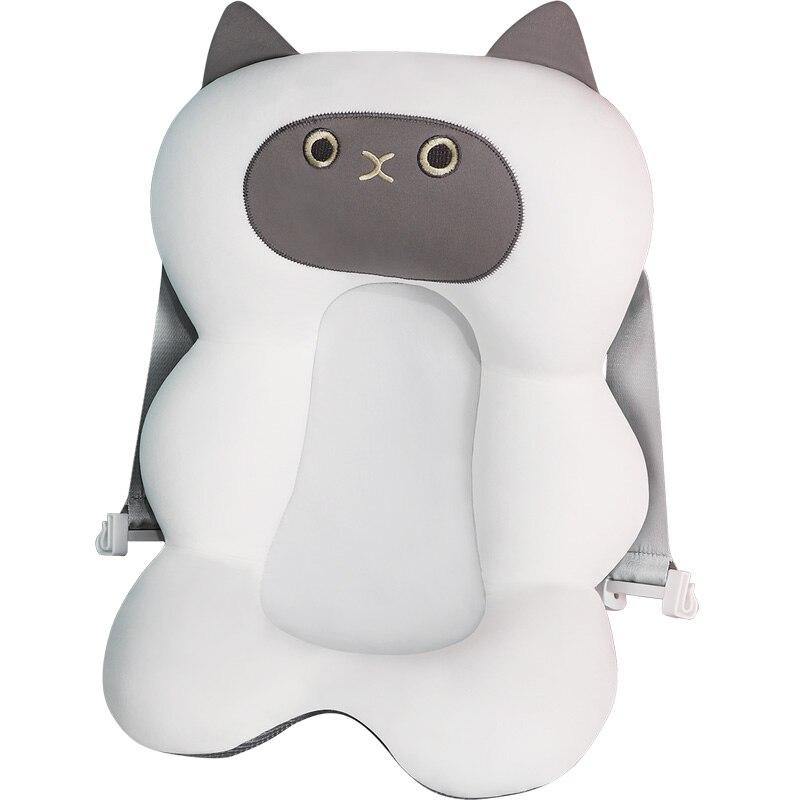 Weißes, rutschfestes Baby-Badewannenkissen in Katzenform, weich und ergonomisch.