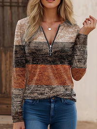 Damenpullover mit Blockstreifen und Viertelreißverschluss – Mila