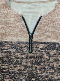 Damenpullover mit Blockstreifen und Viertelreißverschluss – Mila