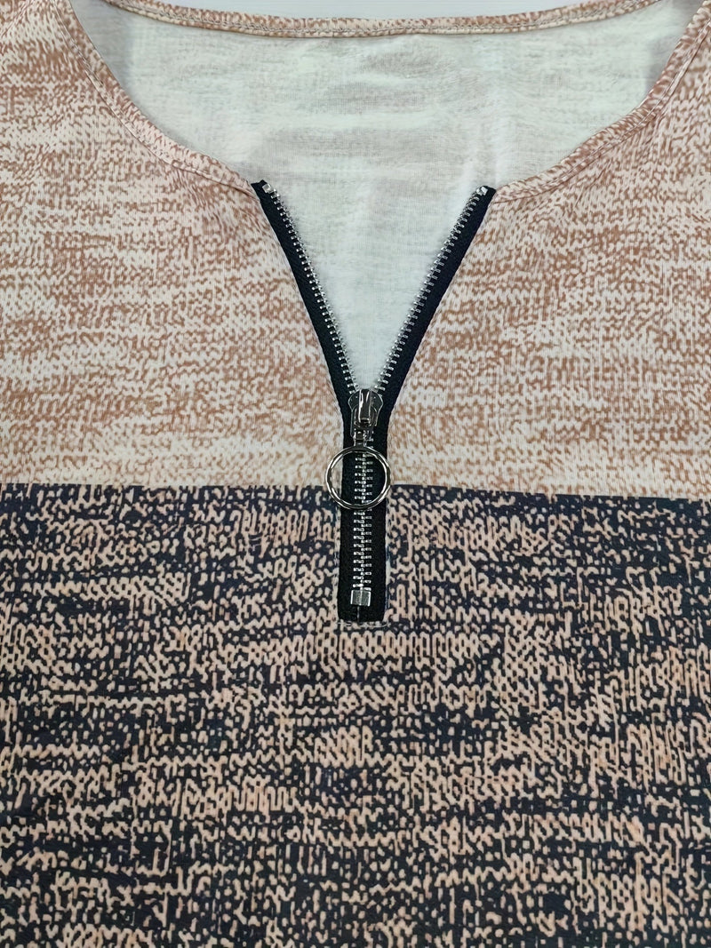 Damenpullover mit Blockstreifen und Viertelreißverschluss – Mila