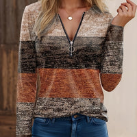 Damenpullover mit Blockstreifen und Viertelreißverschluss – Mila