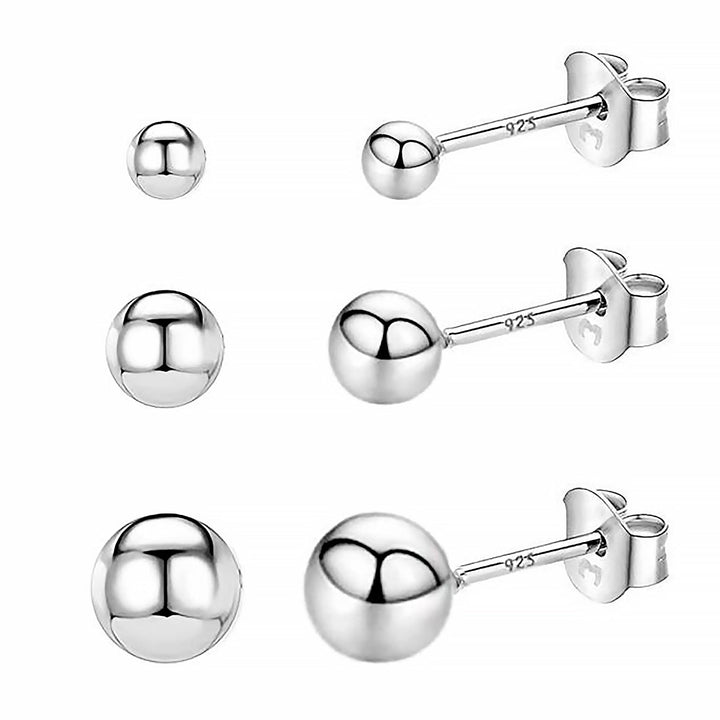 Silberne Kugel-Ohrringe, 925 Sterling Silber, minimalistischer Schmuck, Set aus drei Größen.