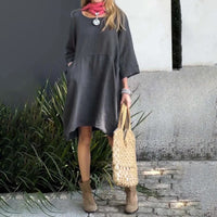 Herbstliches Kleid mit lockerer Passform & praktischer Tasche – Malia