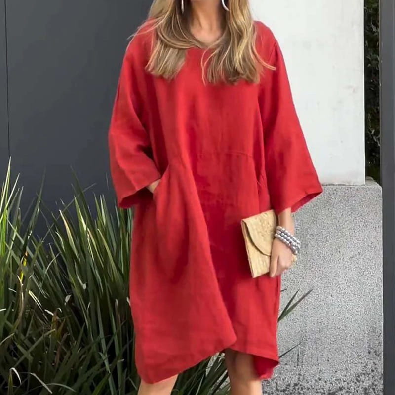 Herbstliches Kleid mit lockerer Passform & praktischer Tasche – Malia