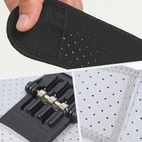 Schwarzer verstellbarer Rückenstützgürtel mit Klettverschluss und atmungsaktivem Material.