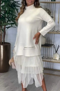 Lässiges Kleid mit langen Ärmeln und Mesh-Rock – Ysolde