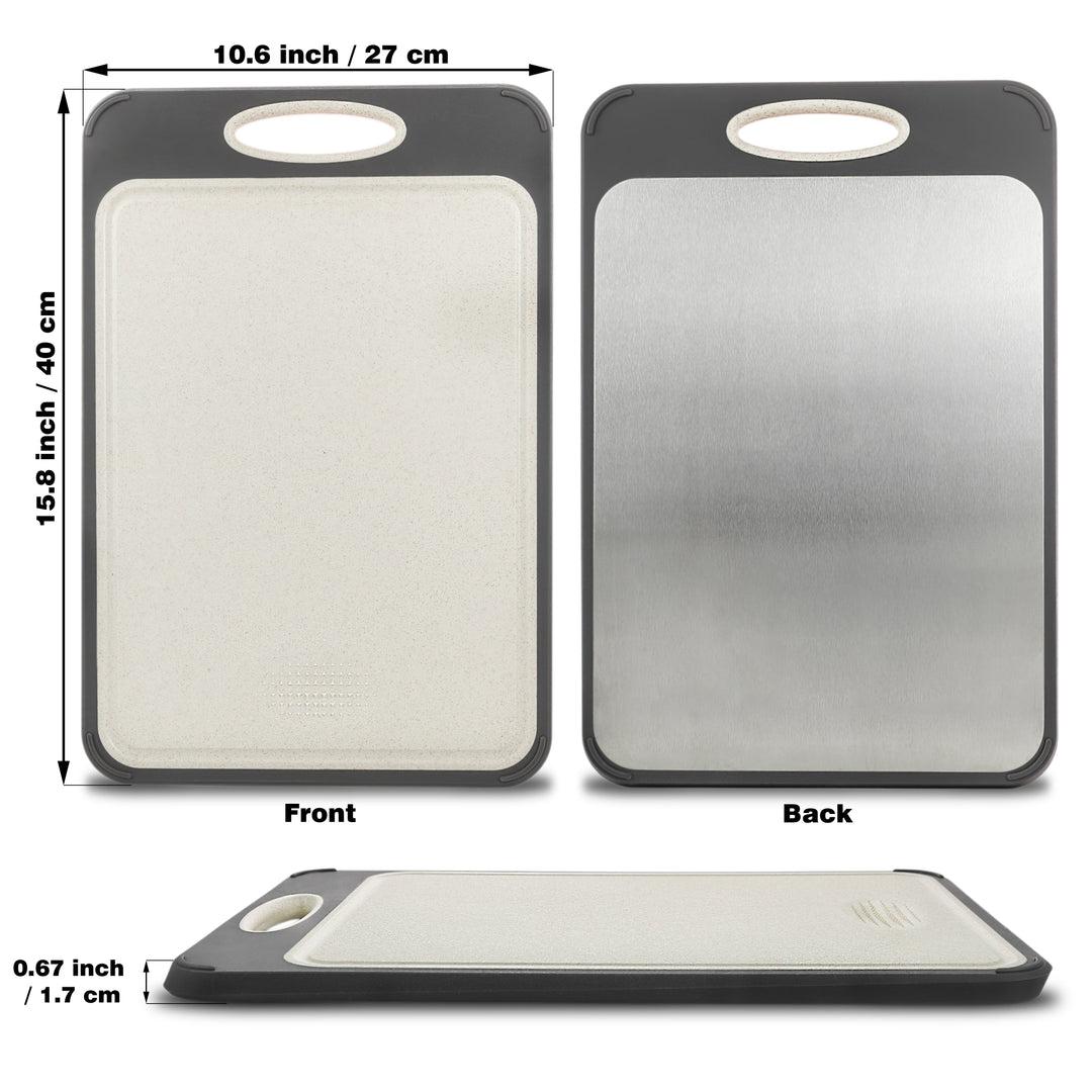 Schneidebrett Kunststoff beidseitig, 27x40 cm, rutschfest, grau-weiß, Küche Zubehör.