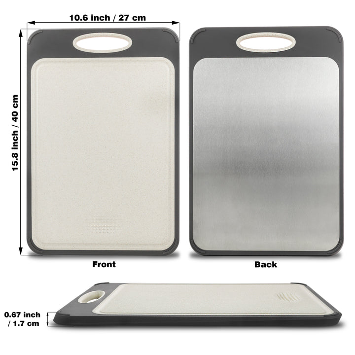 Schneidebrett Kunststoff beidseitig, 27x40 cm, rutschfest, grau-weiß, Küche Zubehör.