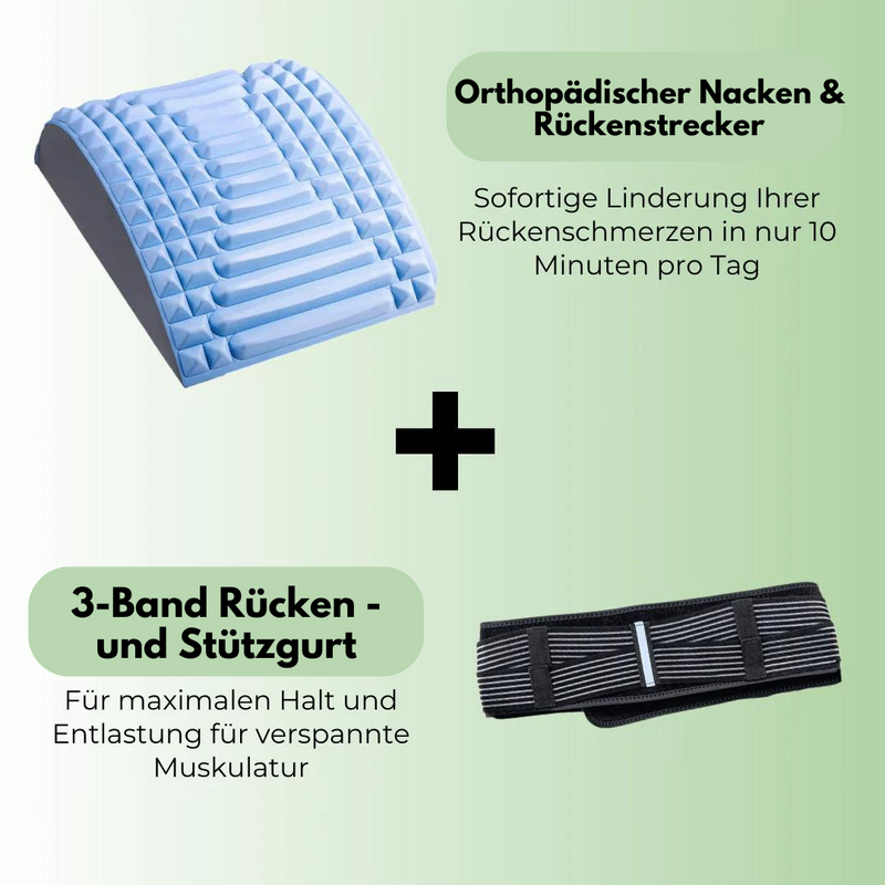 Orthopädischer Nackenstrecker und 3-Band Rückengurt, blau, für Schmerzlinderung und Unterstützung.