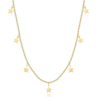 Goldene Sternenhalskette, filigranes Design, modischer Schmuck, Damenaccessoire.