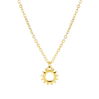 Goldene Sonnenanhänger-Halskette, modisches Schmuckstück, elegantes Design, Damenaccessoire.