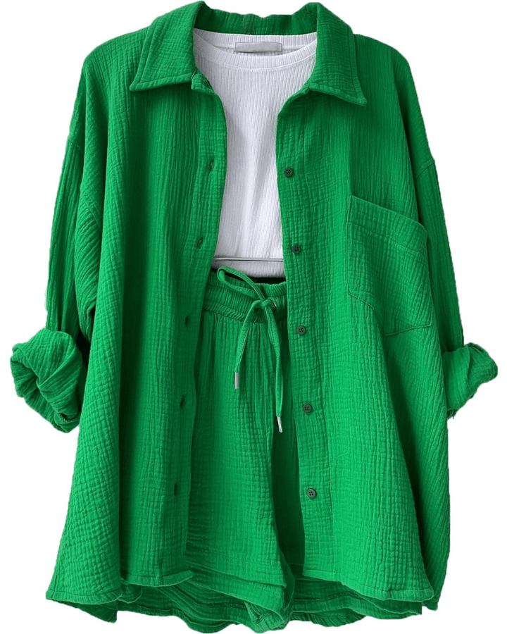 Zweiteiliges Damen Sommer Outfit mit Hemd und Hose – Mila