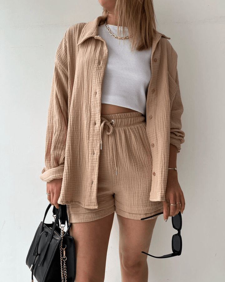 Zweiteiliges Damen Sommer Outfit mit Hemd und Hose – Mila