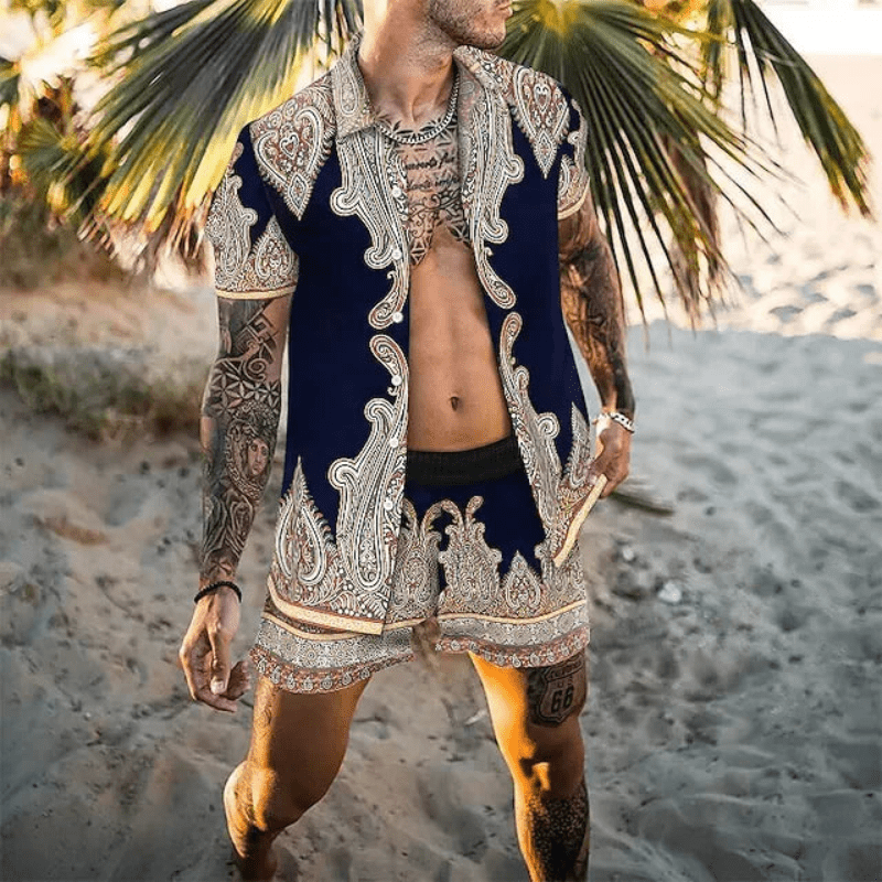 Zweiteiliges Herren Sommer Set mit Patchwork-Print – Malik