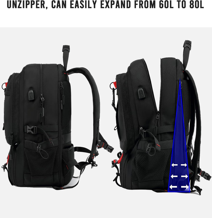 60L Wasserdichter Reise-Laptop-Rucksack mit USB und Schuhfach