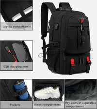 60L Wasserdichter Reise-Laptop-Rucksack mit USB und Schuhfach
