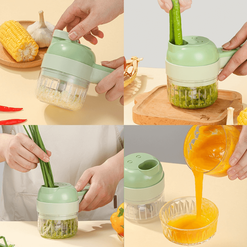 4-in-1 Küchentool für Babybrei, grün, multifunktional, Gemüsezerkleinerer, Mixer, Zerkleinerer.