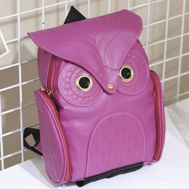PU-Leder Rucksack mit Eulenprint für Damen – Mehrtaschen-Design