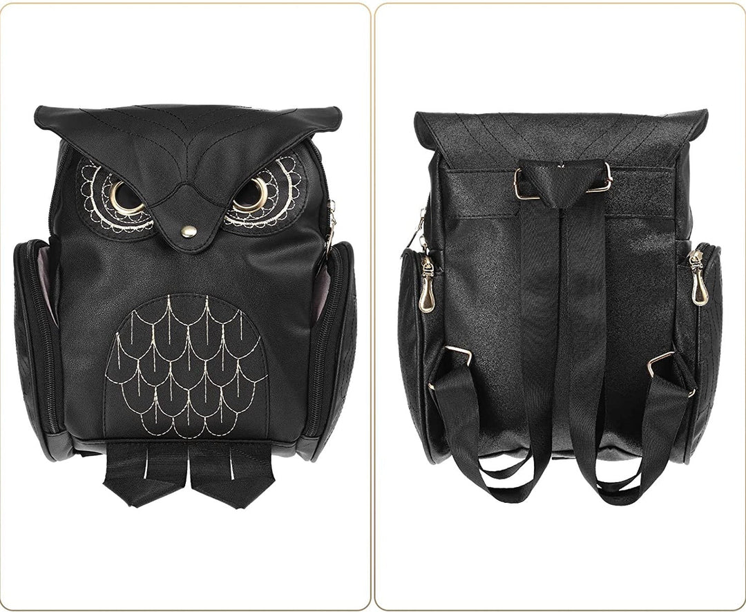 PU-Leder Rucksack mit Eulenprint für Damen – Mehrtaschen-Design