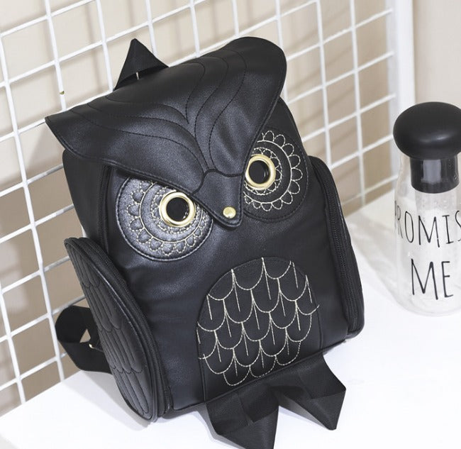 PU-Leder Rucksack mit Eulenprint für Damen – Mehrtaschen-Design