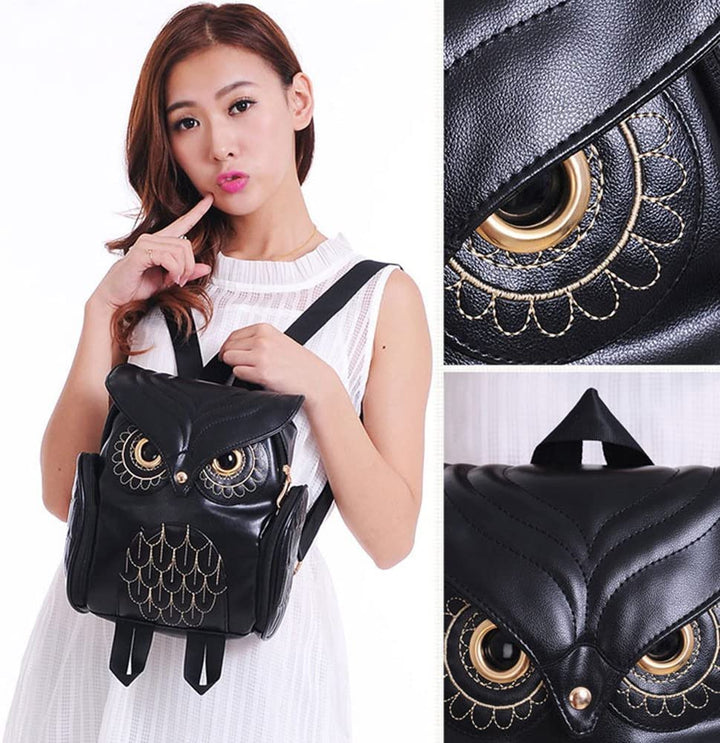 PU-Leder Rucksack mit Eulenprint für Damen – Mehrtaschen-Design