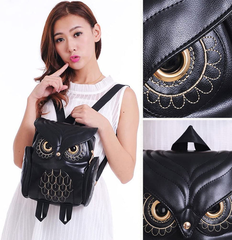 PU-Leder Rucksack mit Eulenprint für Damen – Mehrtaschen-Design