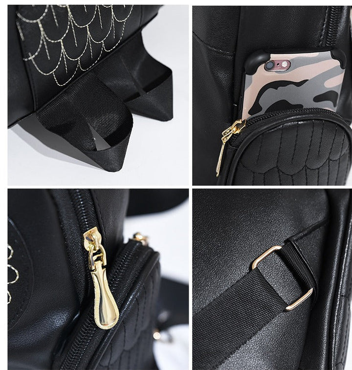 PU-Leder Rucksack mit Eulenprint für Damen – Mehrtaschen-Design