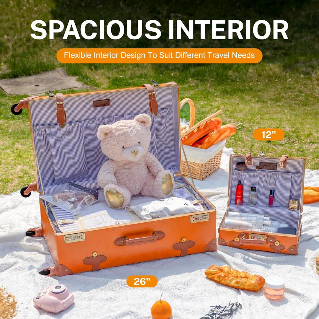 2-teilige Vintage-inspirierte Gepäckset mit Spinnerrollen und Schutzhülle