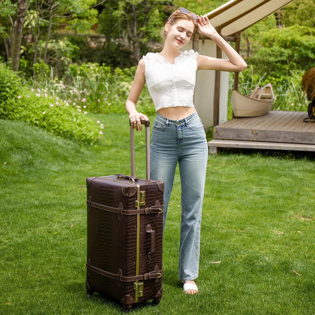 2-teilige Vintage-inspirierte Gepäckset mit Spinnerrollen und Schutzhülle