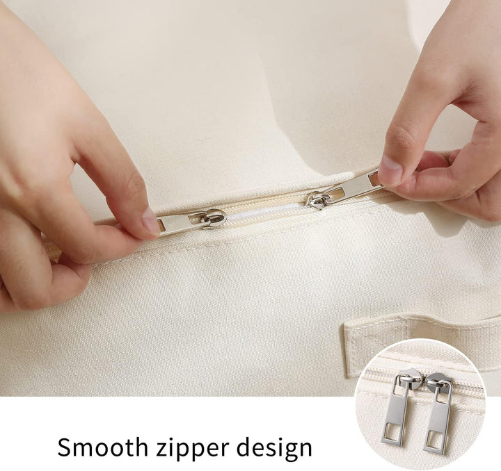 Canvas Kleideraufbewahrungs-Organizer Set – Doppelte Reißverschlusstasche mit Griffen und Sichtfenster