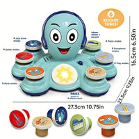 Spielzeug-Oktopus mit Musiktasten, blau, interaktiv, 6 Melodien, Kinder-Musikinstrument.
