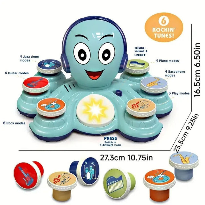 Spielzeug-Oktopus mit Musiktasten, blau, interaktiv, 6 Melodien, Kinder-Musikinstrument.