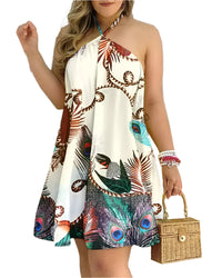 Rückenfreies Sommerkleid mit tropischem Print und Halterneck - InselTraum
