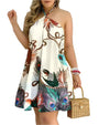 Rückenfreies Sommerkleid mit tropischem Print und Halterneck - InselTraum