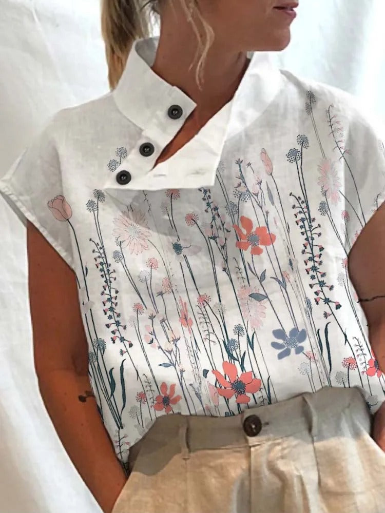 Kurzarm-Blusenshirt mit herbstlichem Print – Felicia