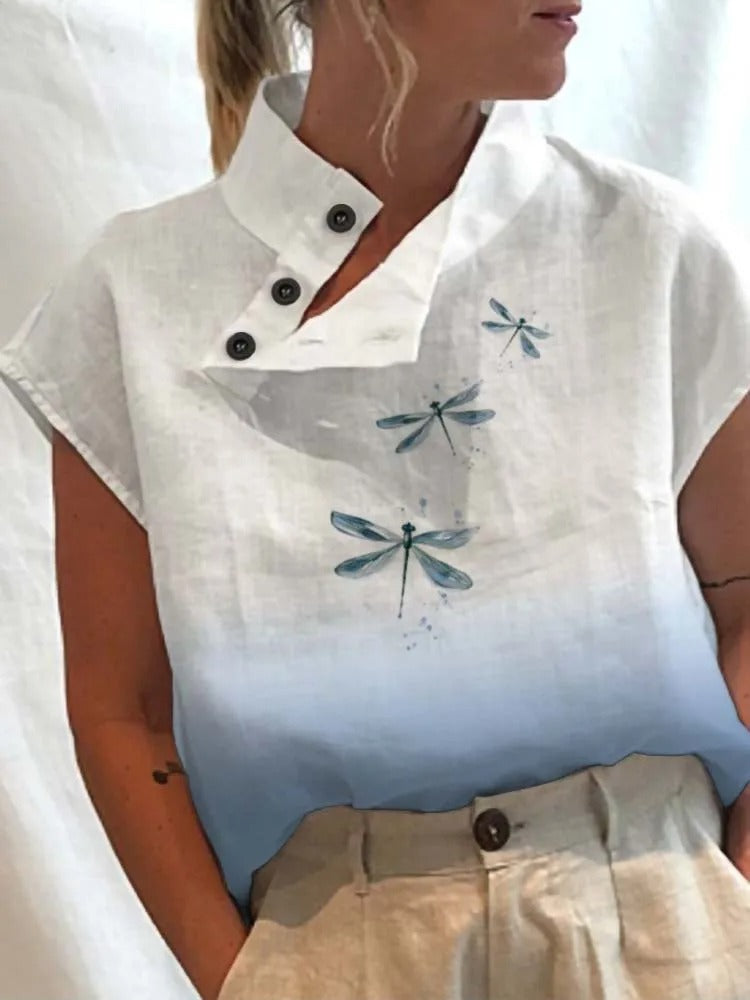 Kurzarm-Blusenshirt mit herbstlichem Print – Felicia