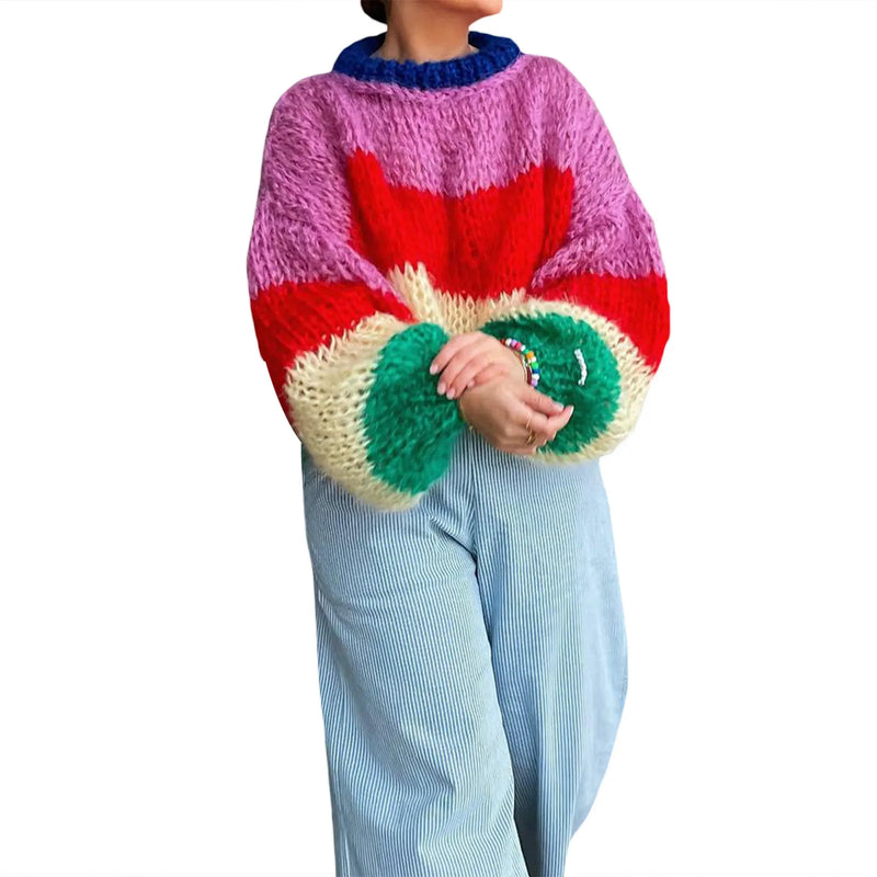 Damen Oversize Strickpullover mit Streifenmuster – Yvonne