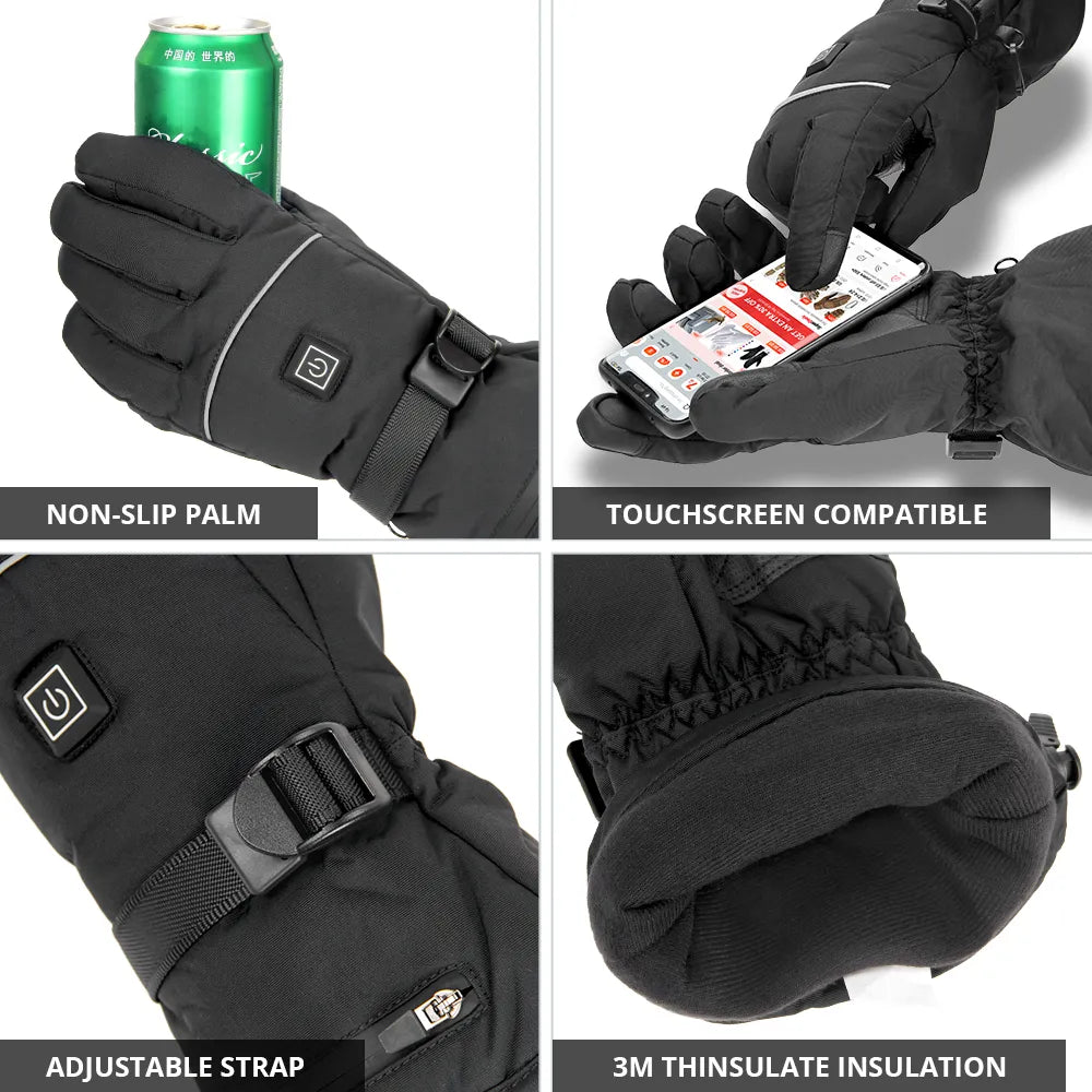 Schwarze Winterhandschuhe, Touchscreen-kompatibel, rutschfeste Handfläche, 3M Thinsulate-Isolierung.