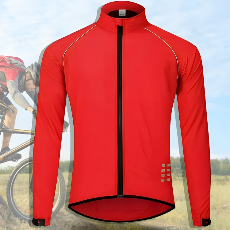 Rote Fahrradjacke mit Reißverschluss, winddicht, für Herren, ideal für Outdoor-Radsport.