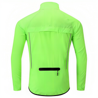 Neongrüne Fahrradjacke, wasserabweisend, mit Reißverschlusstasche, reflektierende Details.